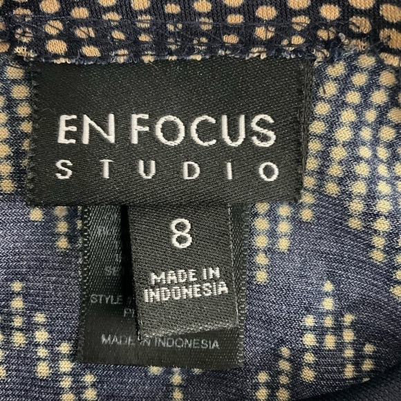 En Focus Dress Womens 8 Black Tan Chevron Sleeveless Midi Blouson Scoop Neck - Picture 5 of 7